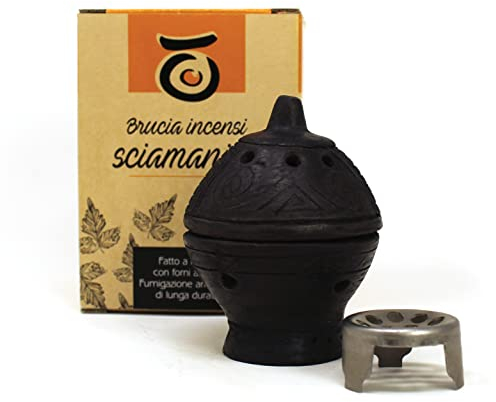 Brûleur d'encens en Terre Cuite - Couleur Noire - Idéal pour brûler des Grains, des cônes et du Charbon de Bois - Fabriqué à la Main