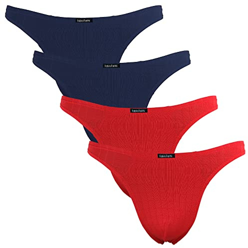 Fabio Farini - Pack de 4 Strings Masculins en Rouge, Noir, Bleu ou Blanc 2X Bleu, 2X Rouge XL