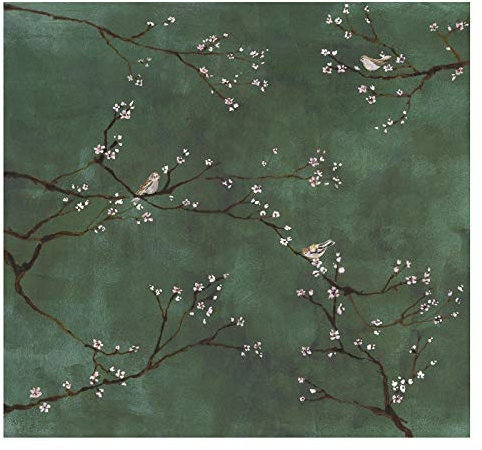 Art for the Home Fresque panoramique Cerisiers japonais Oiseaux 280x300cm Vert | Revêtement Mural, Tapisserie | Pour Salon, Chambre