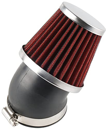 Evermotor 41-43mm Universale 45° Collettore in Gomma Doppio Strato Acciaio Sport Filtro Aria per Moto Scooter ATV Ciclomotore Rosso