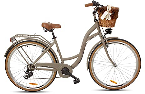 Goetze Mood Damenfahrrad Retro Vintage Holland Citybike, 28 Zoll Alu Räder, 7 Gang Schaltwerk, Tiefeinstieger, Korb mit Polsterung Gratis!