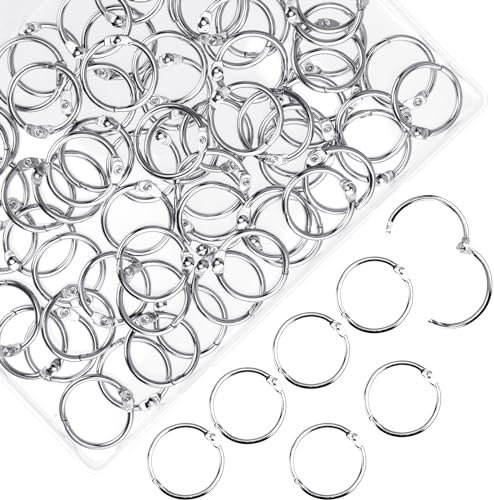 HAUTOCO 100Pcs Binder Rings, 25mm/1 Inch Metal Binding Loose Leaf Binder Rings for Book, Papers, Flash Cards, Index Cards, Office, School, Home