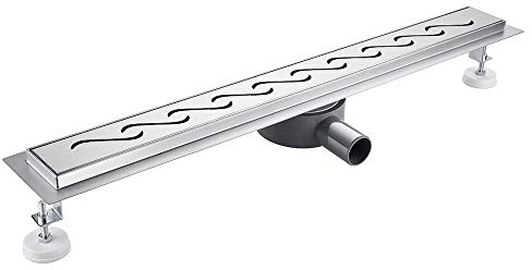 Finmrys Duschrinne 80 cm 360 Grad Edelstahl komplettset Duschablauf Extra Flach Siphon mit Haarsieb Duschabfluss Bodenablauf Bodenablauf für Duschwand Duschkabine