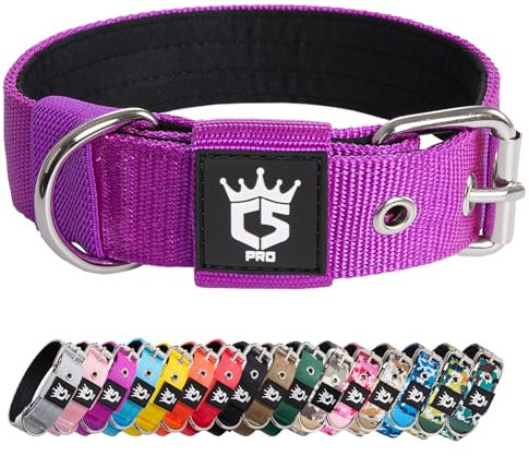 TSPRO Taktisches Hundehalsband, Robustes Halsband für Hunde mit Metallschnallenverschluss, 3,3 cm Breit, Verstellbar und Dick für Kleine Hunde (Lila S)