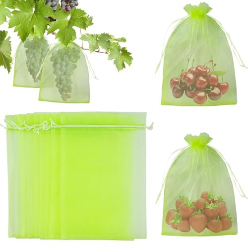 KINGKAKE Traubenschutzbeutel Weintrauben Schutzbeutel 15x20cm - 50 Stück Trauben Schutzbeutel, Fruchtschutzbeutel mit Kordelzug, Organzabeutel Netzbeutel zum Verhindern Wespen Insek Vögel-Grün