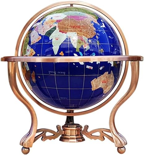 Globus Globen Weltkugel aus natürlichem Edelstein mit Ständer aus Zinklegierung 17,7 hoch 12,9 Durchmesser Globes of Earth Handmade Large Vintage Aktualisiert