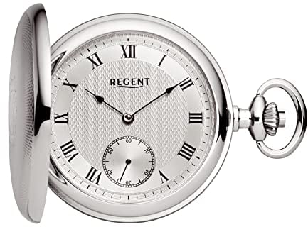 Regent Herren Taschenuhr Savonnette Verchromt 50 MM Mechanischer Handaufzug Römische Zahlen P-715