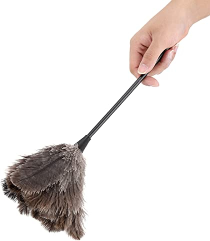 Plumeau en Plumes d'autruche,Plumeau Poussiere,Mini plumeau en Plumes d'autruche réutilisable Lavable à la Main,plumeau en Microfibre Flexible pour Livres Clavier Bureau Maison Bibliothèque,34cm,