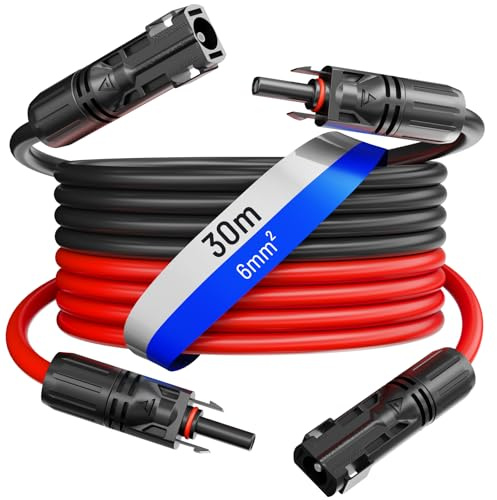 HB-DIGITAL 2x 30m 4mm² Solarkabel Verlängerungskabel Kabelpaar für Photovoltaik Anlagen H1Z2Z2-K mit 1500V Solarstecker Solar Modul Verbindungskabel flexibel witterungsbeständig IP68 - Rot & Schwarz