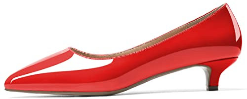 Zamikoo Damen Kitten Heel Pumps,Frauen Klassische Pump mit Absatz 3.5 cm,Spitze Zehe Abendschuhe Hochzeitsschuhe Lack Red EU39