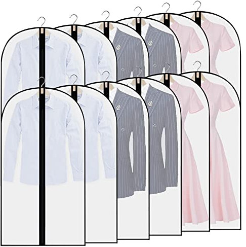 12Pezzi Custodia Porta Abiti, 60×100cm Copriabiti Antipolvere Trasparenti, PEVA Lavabile Buste per Abiti, Copertura Vestiti con Cerniera, Custodie Copri Abiti per Smoking, Giacca, Camicie