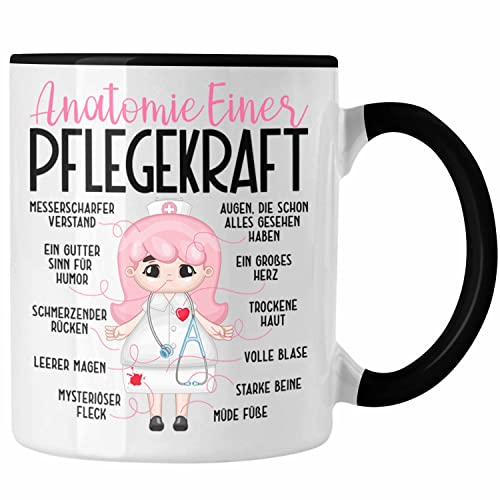 Trendation - Pflegefachkraft Tasse Geschenk Anatomie Einer Pflege Frauen Pflegerin (Schwarz)