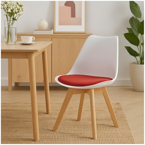 HTI living Stuhl Atlanta Velvet Esszimmerstuhl Kunststoffschale Samtbezug Holzfüße Weiß, Rot