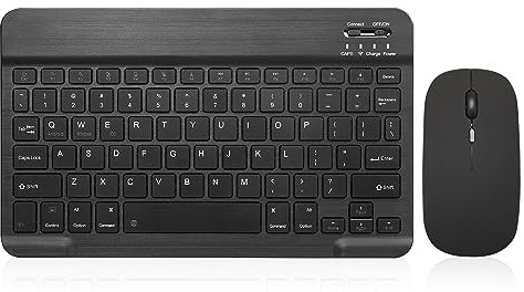 Mini tastiera Bluetooth ultra sottile, portatile, senza fili, ricaricabile, per Apple iPad, iPhone, Samsung, tablet, smartphone, iOS, Android, Windows (10 pollici, nero)