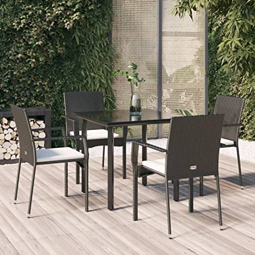 Yolola 5 teilig Garten Sitzgruppe Poly Rattan Gartenmöbel Set 4 Personen Essgruppe Gartentisch mit Stühle Stapelbare Gartengruppe Sitzgarnitur Gartengarnitur Terassenmöbel Schwarz#5