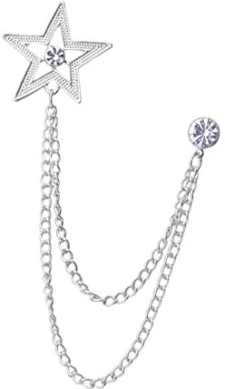 Baoblaze Männer Star Brosche Anzug Pin Metall Krawattenklammern Hemd Dekoration Kette Quaste mit Strass Einfaches An- und Ausziehen Hängende Ketten im, Argent