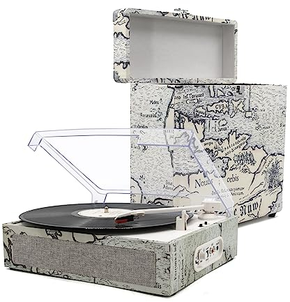 Giradischi, giradischi in vinile con altoparlanti incorporati, utilizzato per dischi in vinile a 3 velocità cinghia drive vintage registratore, supporto RCA Out AUX, con scatola di registrazione