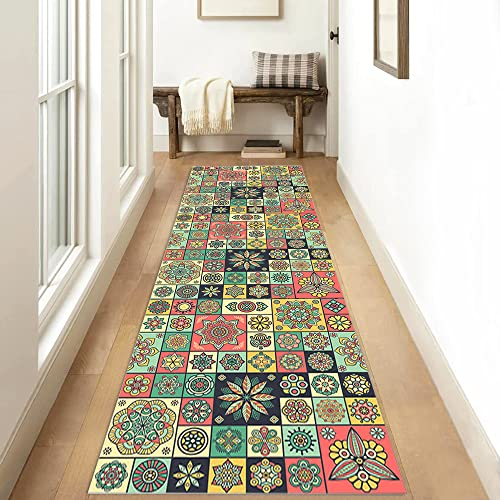 Siunwdiy Teppich Läufer Flur rutschfest Marokko Bunter Patchwork Teppich 50x240cm Meterware Waschbar Teppichläufer Schlafzimmer Korridor Küchenlaufer Lang, Anpassbare Größe, 40-100cm Breit