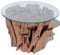 Homvdxl Tree Stump Coffee Table, Wooden Driftwood Glass Top Side End Table in Round, 24Inch Natural Edge Tea Table for Living Room Office (Rustic Style)
