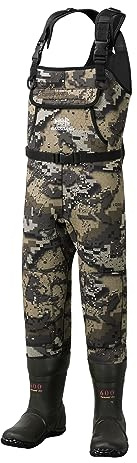 BASSDASH Kids Neoprene Chest Waders Bare Camo for Fishing Hunting with 600g Insulated Rubber Boot Foot for Children Youth