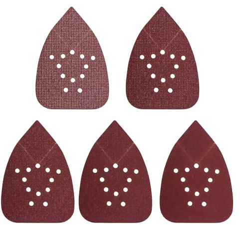 50 Stück Dreieckschleifer Schleifpapier, 135 x 95mm Mouse Schleifblätter Klett mit12 Löcher, Körnung 60/80/120/180/220 für Holzarbeiten Metall Polieren Schleifen