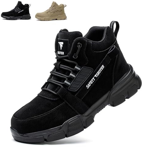 SROTER Steel Toe Cap Boots Men Women Work Boots Waterproof Safety Trainers Lightweight Safety Shoes Non-Slip, Black, 13 UK