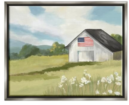 Stupell Industries Amy Hall Leinwandbild, Motiv Amerikanische Flagge auf Scheune, gerahmt