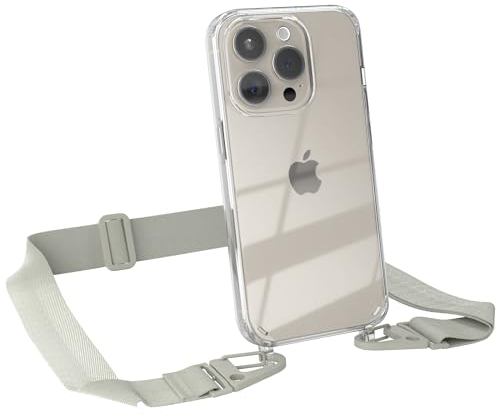 EAZY CASE - Hülle mit Band kompatibel mit iPhone 15 Pro Handyhülle mit Umhängeband für iPhone 15 Pro Silikonhülle Transparent Schutzhülle Handykette zum Umhängen Handykordel Smartphone in Taupe Grau