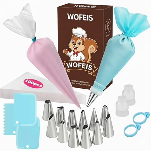 Juego de mangas pasteleras y puntas, 100 bolsas de repostería desechables de 12 pulgadas, 2 bolsas de manga pastelera reutilizables, bolsas de glaseado para decoración de pasteles, suministros con 2