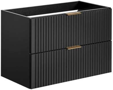 Vente-unique-Waschbeckenunterschrank hängend - Streifenoptik - Schwarz - 80 cm - ZEVARA