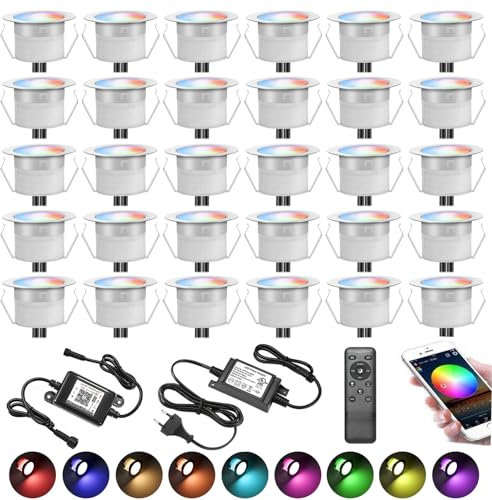 SUBOSI 30x Wifi Multicolore RGBWW(4 en 1) 0.6W Ø31mm Spot Encastrable Exterieur Dimmable Fonctionne Avec Alexa, Google Home,Spots LED Encastrable DC12V Etanche IP67