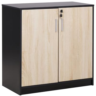 Büroschrank heller Holzfarbton / schwarz 80 x 80 x 40 cm abschließbar Zehna