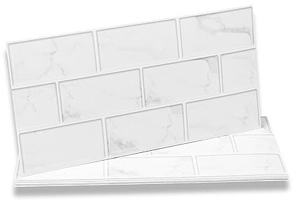 Fantasnight Adesivi per piastrelle bianche in vinile peel and stick, per bagno e cucina, 30 x 15 cm, 24 pezzi, piastrelle autoadesive da parete impermeabili per paraschizzi per soggiorno