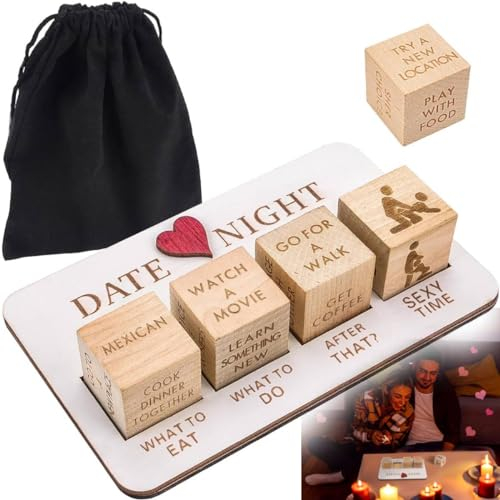 Date Night Würfel für Paare, romantisch, was zu tun ist, Date, Nacht, Paare, Spiele mit Beutel, lustige Datums- und Nachtwürfel, passend für Valentinstag, Jahrestage, Geschenk, Holzfarbe (Würfel +