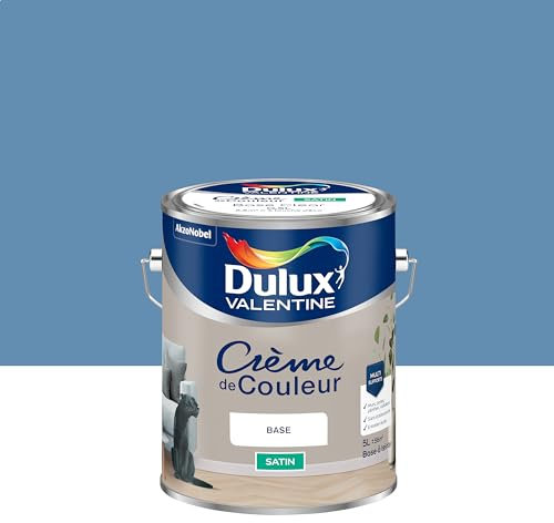 Dulux Valentine Crème de Couleur - Peinture multi-supports intérieure - Satin Bleu Vintage 5 L