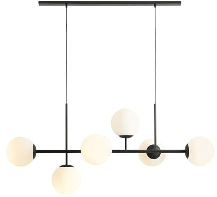 Licht-Erlebnisse Pendelleuchte Metall Glas Schwarz Weiß Esszimmer Wohnzimmer 142 cm E27 6-flammig Kugeln blendarm Moderne Esstisch Hängelampe PAFADA