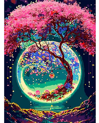 AIRDEA Arbre Enchanté Peinture Numero Adulte, DIY Kit Activité Manuelle Peinture Acrylique, Peinture par Numero Adulte avec Pinceaux et Acryliques pour la Décoration Maison 30x40 cm (Pas de Cadre)