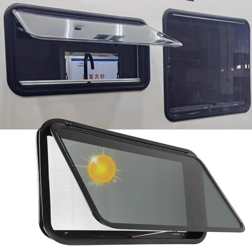 Cadre de fenêtre de porte de camping-car avec rideaux en fibre de verre et rideaux occultants, protection UV double couche à coins ronds, fenêtres à pousser pour caravane et camping-car,900x550mm