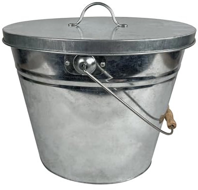 Cubo de ceniza de metal galvanizado WERKA PRO con tapa y asa