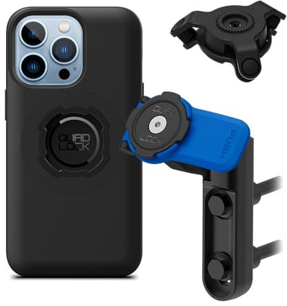 Quad Lock Motorcycle Brake Clutch Phone Mount Kit with Vibration Dampener and iPhone 13 Pro MAG Case
