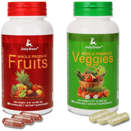 Fruit and Veggies Supplement Ingredients Natural – 2 Bottles 180 Total Vegetarian Capsules | Balance of Natural 16+18 Whole Fruits & Veggies Blend | Fresh Superfood Formula with Vitamins and Minerals