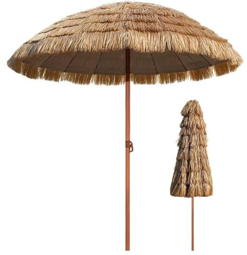 ISCBAFYX Sombrilla de jardín Plegable de 1,6 m/2 m, sombrilla de Paja Hawaiana, sombrilla de Playa antiviento para Exteriores, Resistente al Viento e Impermeable, Fuerte y Resistente