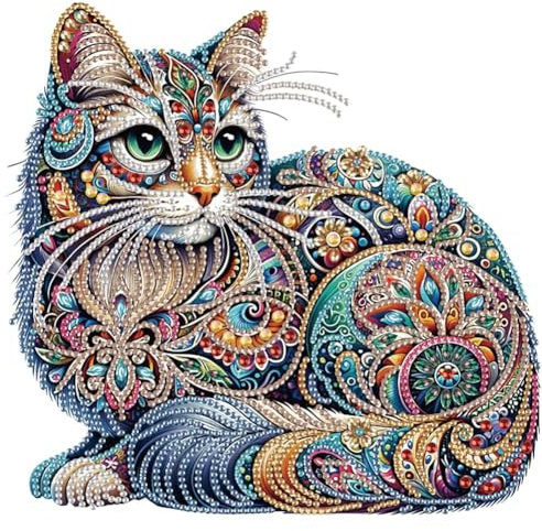 5D Diamond Painting Forme Spéciale , Peinture Diamant Adulte Chat, DIY Broderie Diamant Décoration Murale, Cristal Point de Croix pour Maison, Artisanat Créatif pour Débutants et Adultes 30x30cm