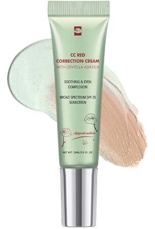 CC Cream Red Correct, CC Creme gegen Rötungen mit Centella Asiatica, Korean Make Up Fondation mit SPF 25, Full Cover Concealer mit Beruhigender Wirkung für einen Natürlich Gleichmäßigen Alle Hauttypen