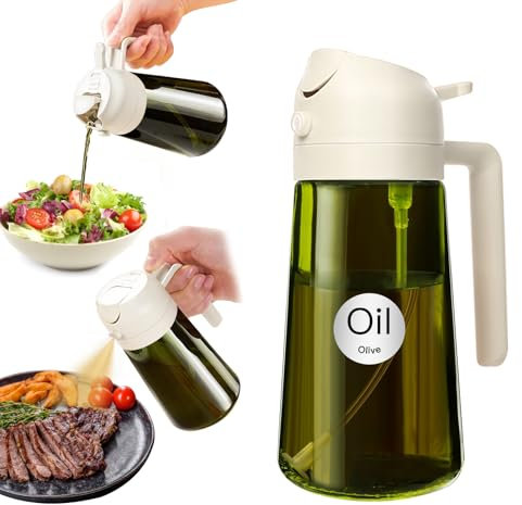 YARRAMATE Spruzzino Olio in Vetro Luce Blocco Scuro Verde per Friggitrice Aria 2 in 1, 470 ml Dosatore d'Oliva Bottiglia e Oliera Spray da Cucina, Nebulizzatore per Alimenti (Bianco)