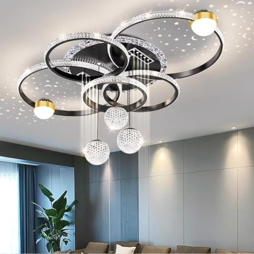 Harpochten LED Kristall Deckenleuchte Moderne Dimmbar Deckenlampe Mit Fernbedienung Lichtfarbe/Helligkeit Einstellbar Wohnzimmerlampe Acryl Kristall Schlafzimmer Küche Und Büro Kronleuchter ﻿(Black)