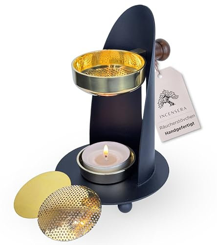 Räucherstövchen mit Sieb - Gold-Schwarz Höhenverstellbar, Elegantes & Flexibles Räuchergefäß | Weihrauchbrenner, Räucherstövchen Sieb, Incense Burner, Räuchern Zubehör