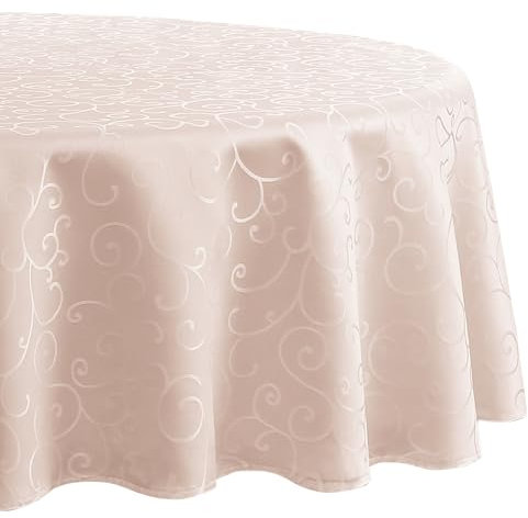 Romanstile Nappe Rose Ronde Anti Tache 120 cm de Diamètre Jacquard Nappe Lavable,Résistant à l'eau Tissu Decoration de Table pour Paques,Fete,Anniversaire Fille,Mariage,Extérieurs,Jardin,Table Basse