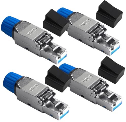 Leikurvo Connettore RJ45 Senza Attrezzo: 4 Pezzi Connettori di Rete Configurabili sul Campo, Trasmissione Alta Velocità Cat7, Per Cavi Patch e Cavi di Installazione (600MHz, 10 Gbps)