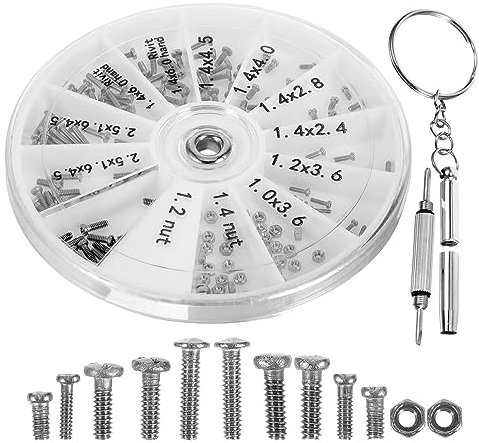 Healeved 1 Set riparazione degli occhiali cacciavite per occhiali vite di occhiali mini riparazione orologi Kit riparazione occhiali da vista con viti kit fissaggio occhiali plastica Silver